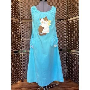 Japanese Haru Kitty Cat Fish Smocked Sun Dress Mumu Pockets Embroidered XL